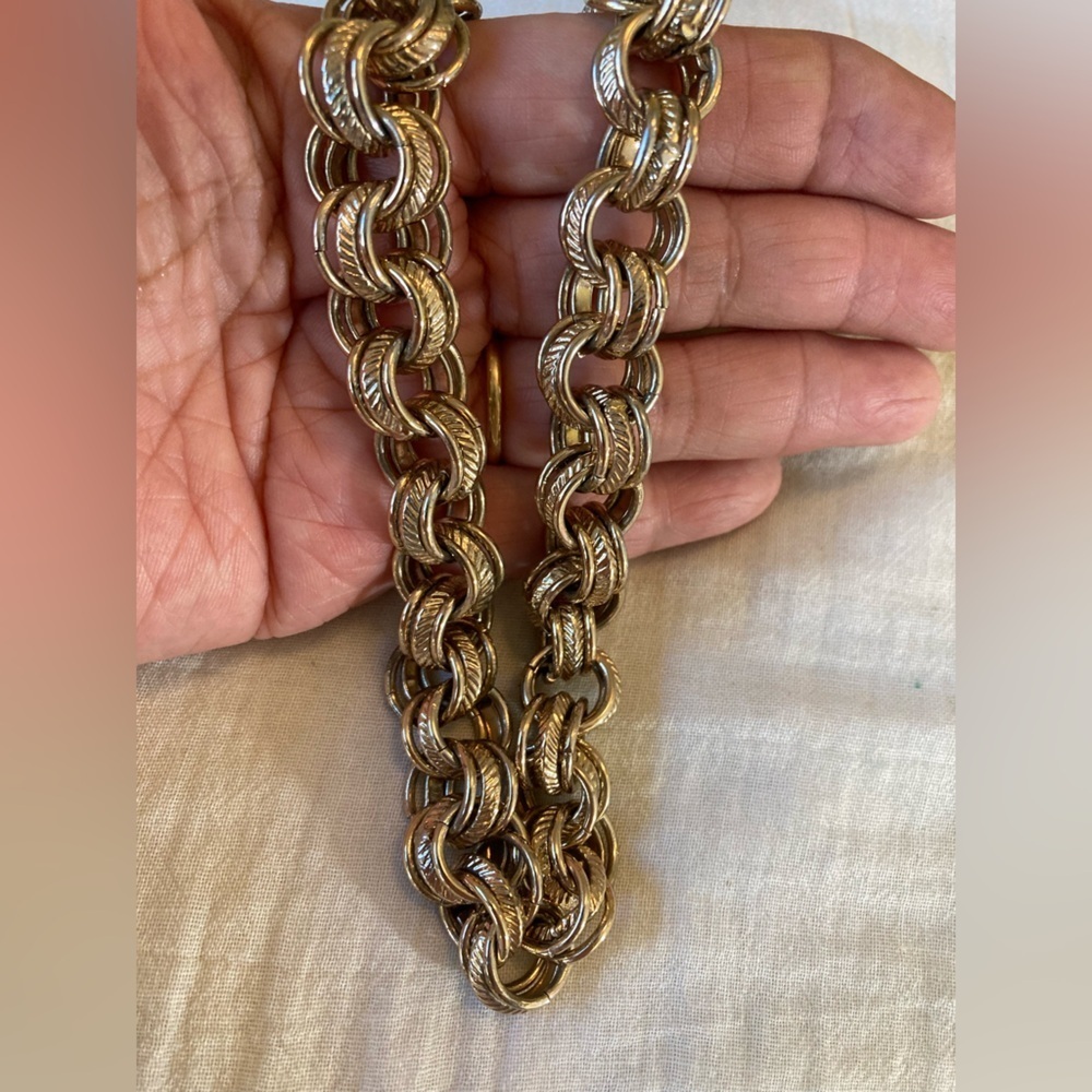Chunky Two Tone‎ Link Vintage Necklace - Picture 2 of 6